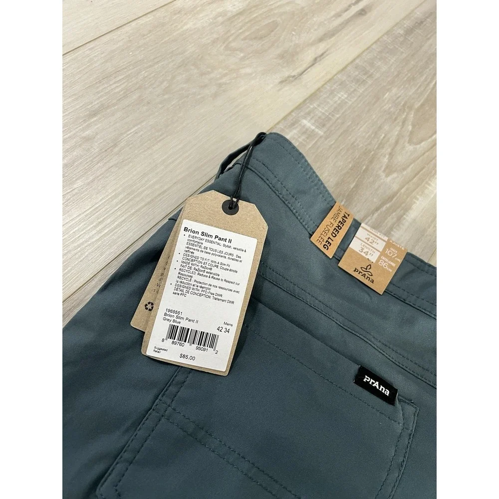 PrAna Pants Mens 42/34 Blue Brion Slim Fit Recycled Nylon Hiking Stretch Outdoo